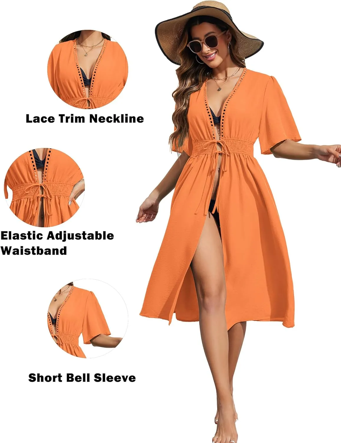 Ekouaer Women's Swimwear Cover Ups Sexy Open Front Beach Bikini Swimsuit Kimono Cardigan Cover Up Long Flowy Beachwear