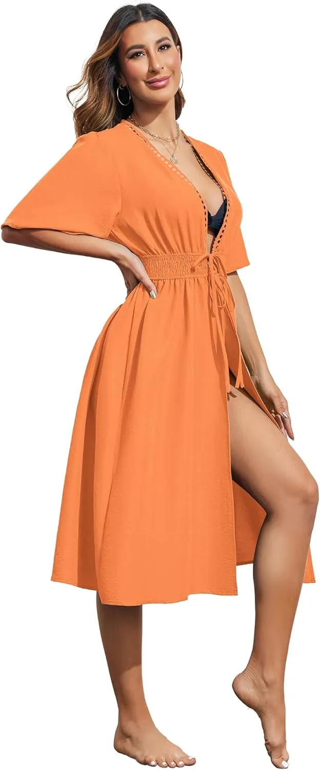 Ekouaer Women's Swimwear Cover Ups Sexy Open Front Beach Bikini Swimsuit Kimono Cardigan Cover Up Long Flowy Beachwear