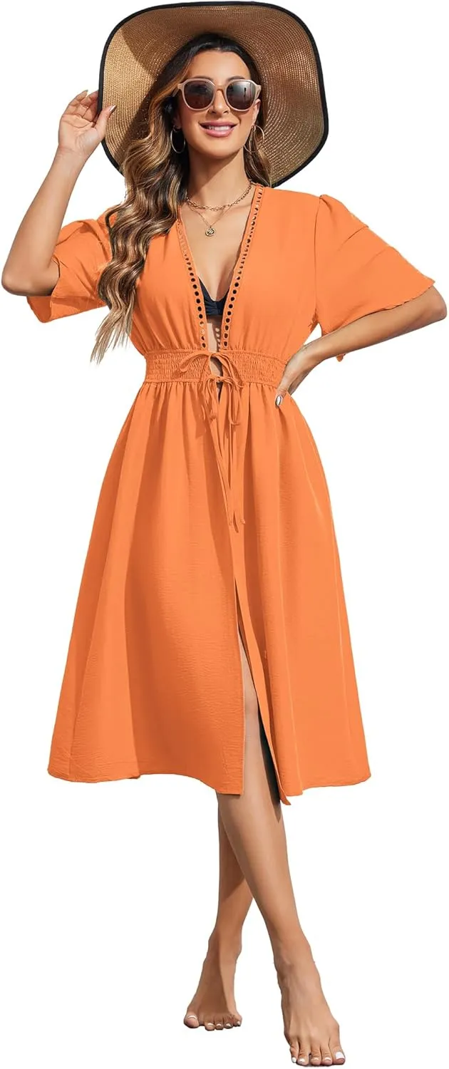 Ekouaer Women's Swimwear Cover Ups Sexy Open Front Beach Bikini Swimsuit Kimono Cardigan Cover Up Long Flowy Beachwear