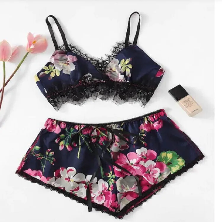 Elkaliy Women's lingerie lace doll sexy suspender underwear two-piece set