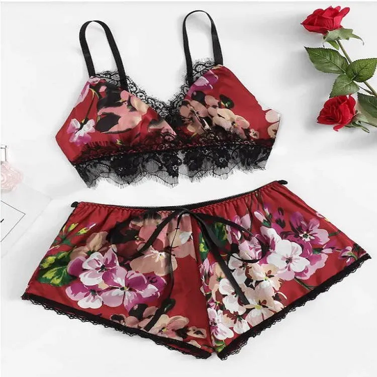Elkaliy Women's lingerie lace doll sexy suspender underwear two-piece set