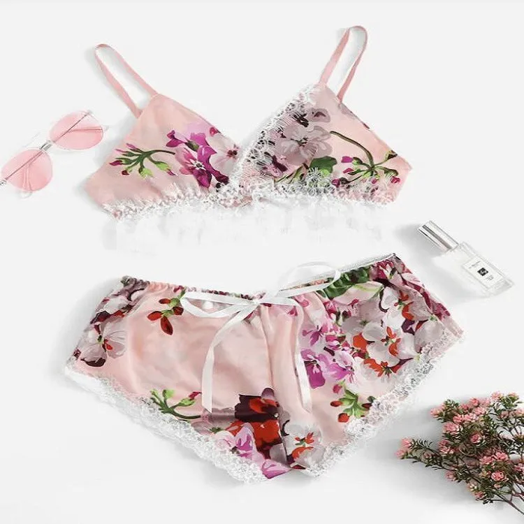 Elkaliy Women's lingerie lace doll sexy suspender underwear two-piece set