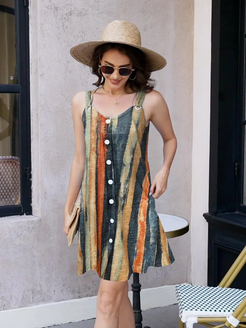 ETCYY Sun Dresses for Women 2025 Vacation Beach Swimsuit Coverups Sundresses Button Down Sleeveless Summer Dress