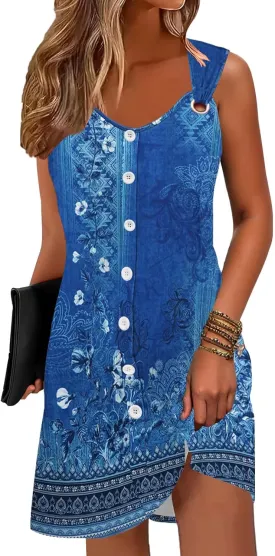 ETCYY Sun Dresses for Women 2025 Vacation Beach Swimsuit Coverups Sundresses Button Down Sleeveless Summer Dress