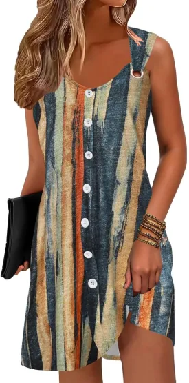 ETCYY Sun Dresses for Women 2025 Vacation Beach Swimsuit Coverups Sundresses Button Down Sleeveless Summer Dress