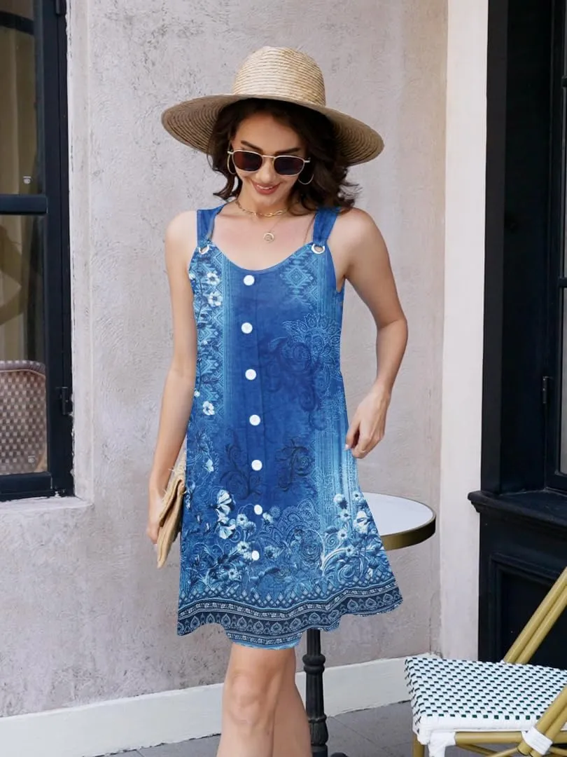 ETCYY Sun Dresses for Women 2025 Vacation Beach Swimsuit Coverups Sundresses Button Down Sleeveless Summer Dress