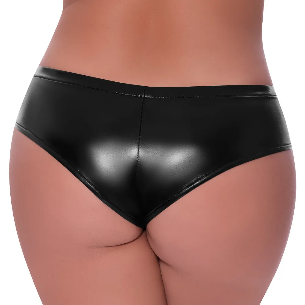 Exposed Wet Look Low Rise Split Crotch Boy Short - Curvy
