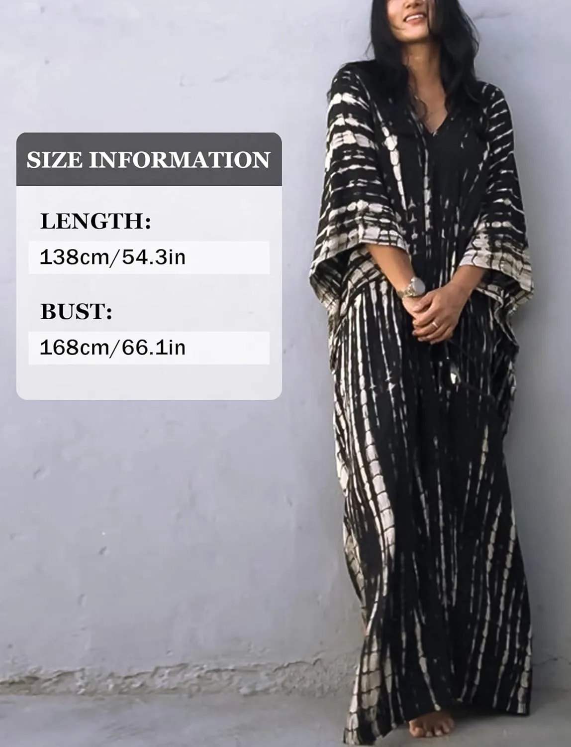 FEOYA Women's Bohemian Swim Cover Ups Printed V-Neck Pullover Kaftan Dress Swimsuit with Slit