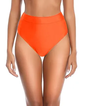 Flattering High Waisted Bathing Suit Bottom Quick Dry Swimwear For Women-Neon Orange