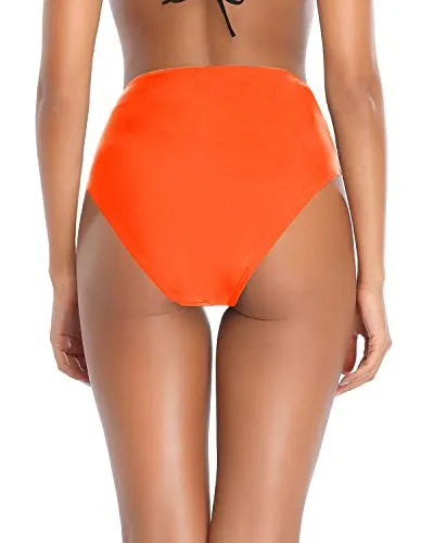 Flattering High Waisted Bathing Suit Bottom Quick Dry Swimwear For Women-Neon Orange