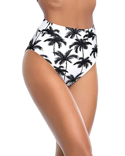 Flattering High Waisted Bathing Suit Bottoms Tummy Control Bikini Bottom-White Coconut