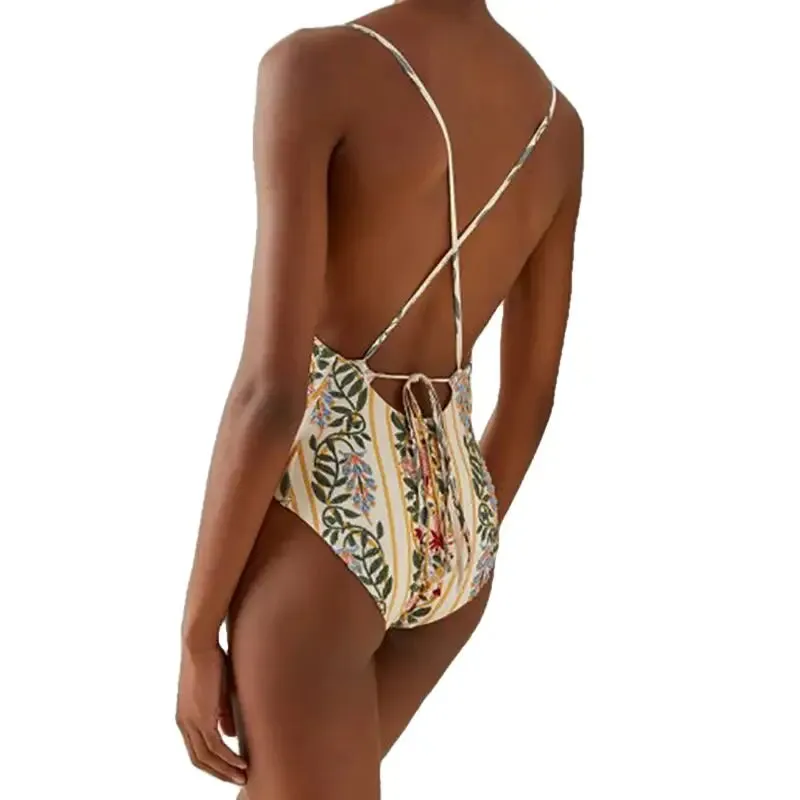 Flowers Vintage One Piece Slimming Swimsuit