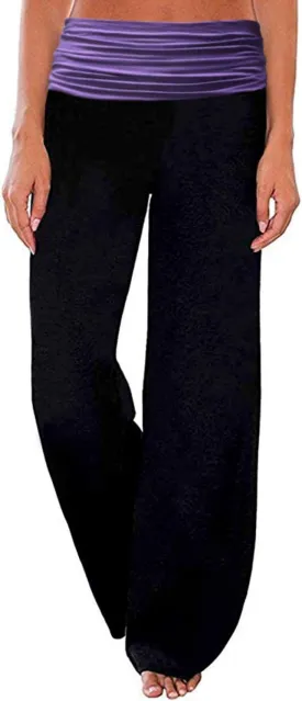 Gracyoga Women's Comfy Pajama Pants Wide Leg Lounge Palazzo Yoga Pants Stretch Casual Floral Print Fold Waist Pants