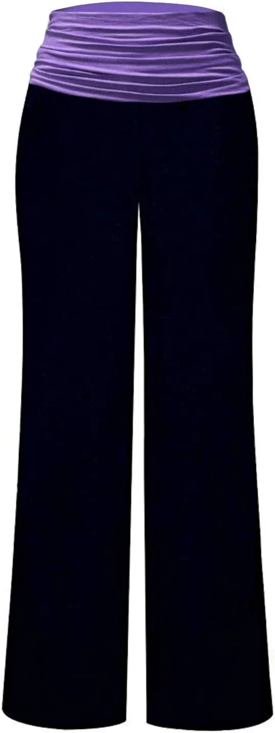 Gracyoga Women's Comfy Pajama Pants Wide Leg Lounge Palazzo Yoga Pants Stretch Casual Floral Print Fold Waist Pants