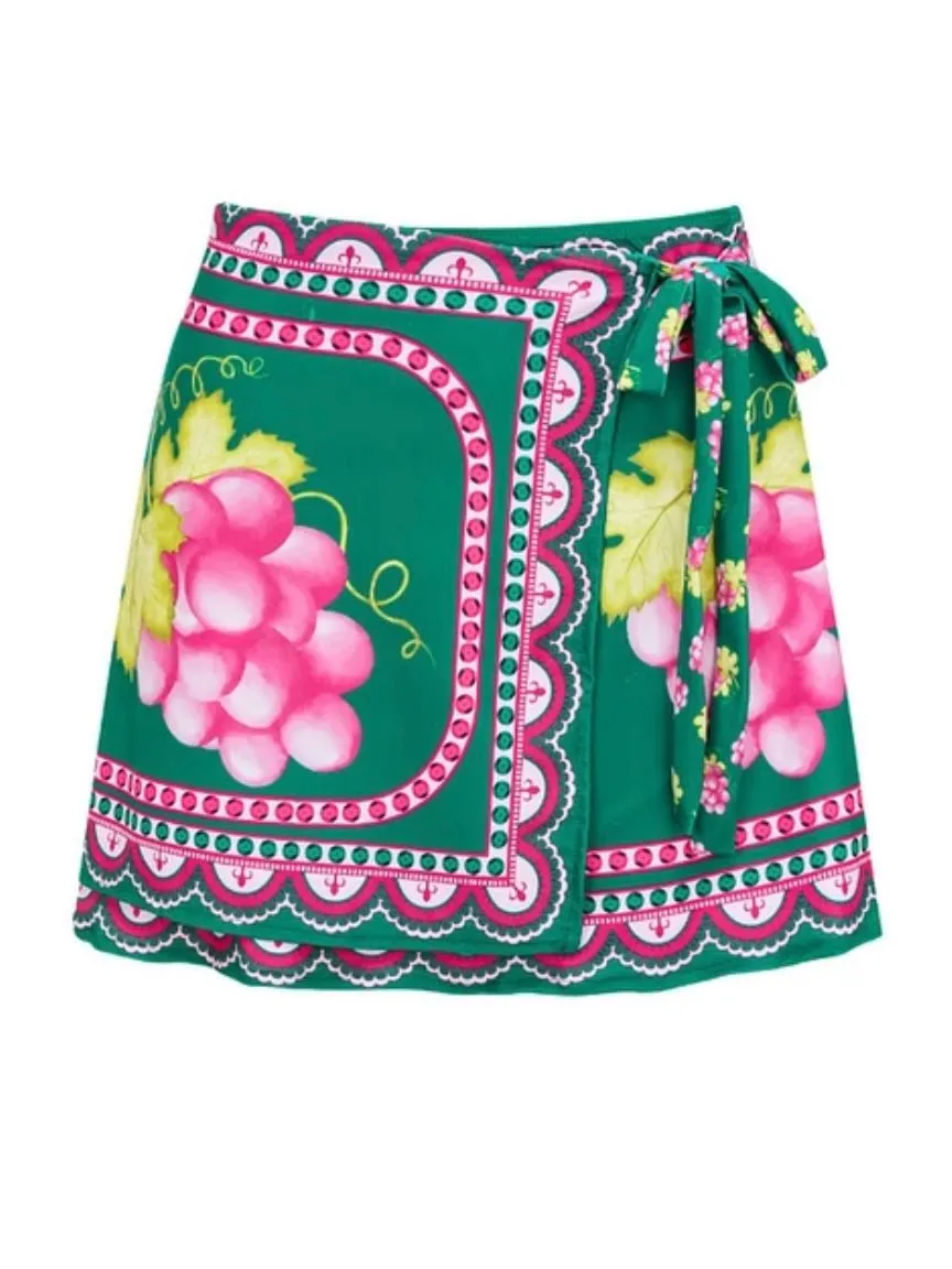 Green and fuchsia set of 2 swimsuit and short floral printed