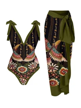 Green herons set of 2 swimsuit and maxi skirt