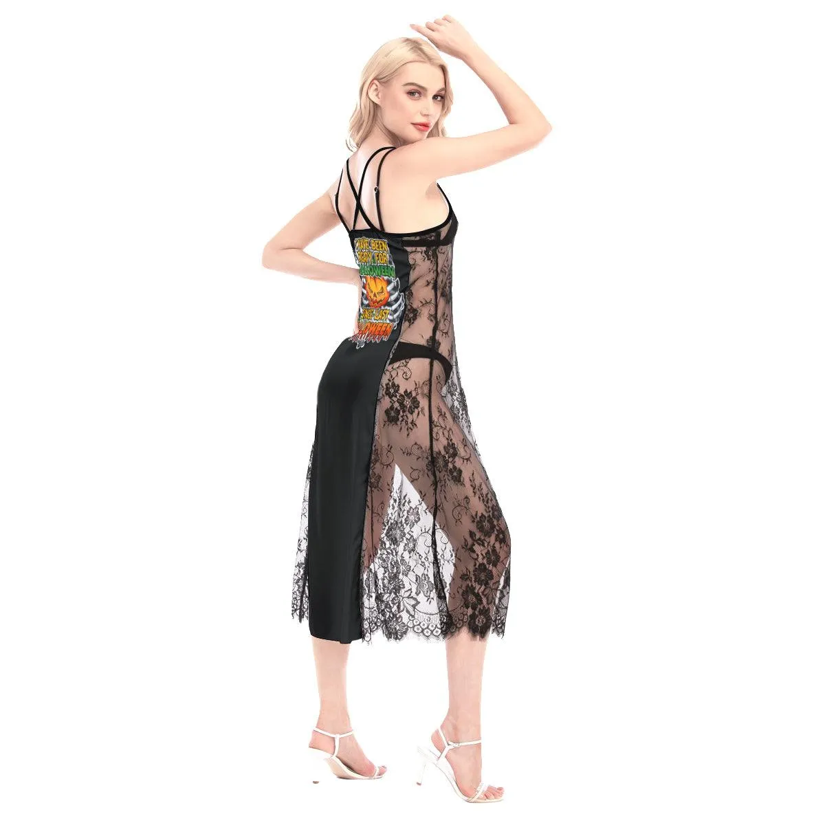 Halloween I Have Been Ready All-Over Print Women Lace Cami Cross Back Dress