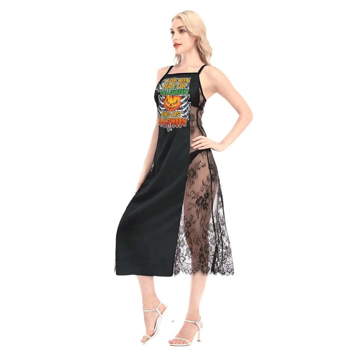 Halloween I Have Been Ready All-Over Print Women Lace Cami Cross Back Dress