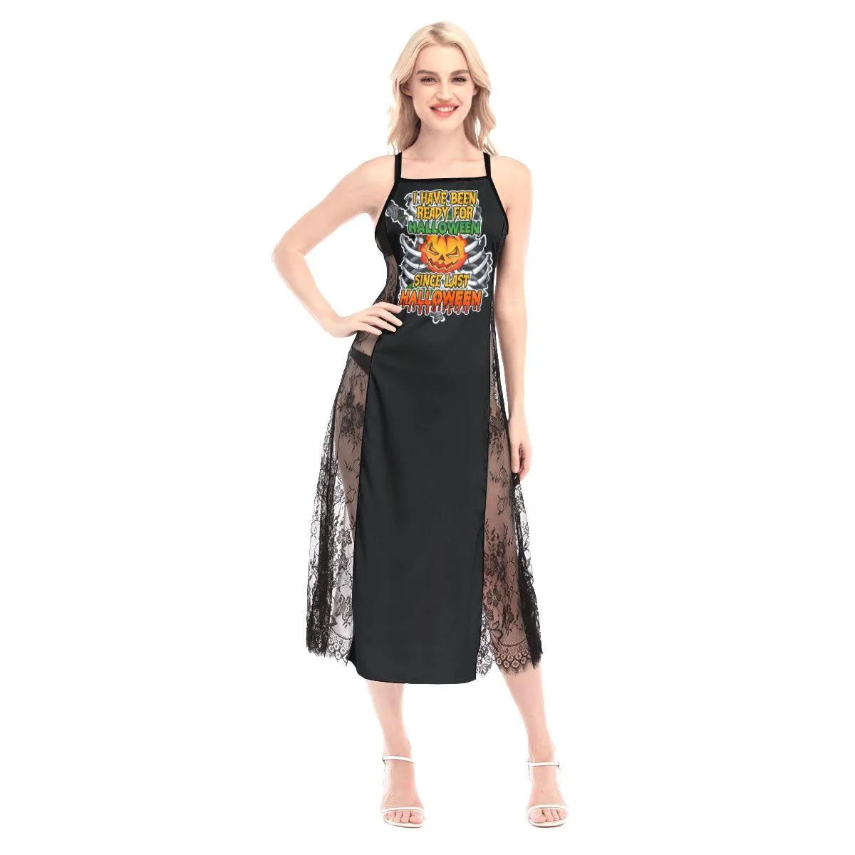 Halloween I Have Been Ready All-Over Print Women Lace Cami Cross Back Dress