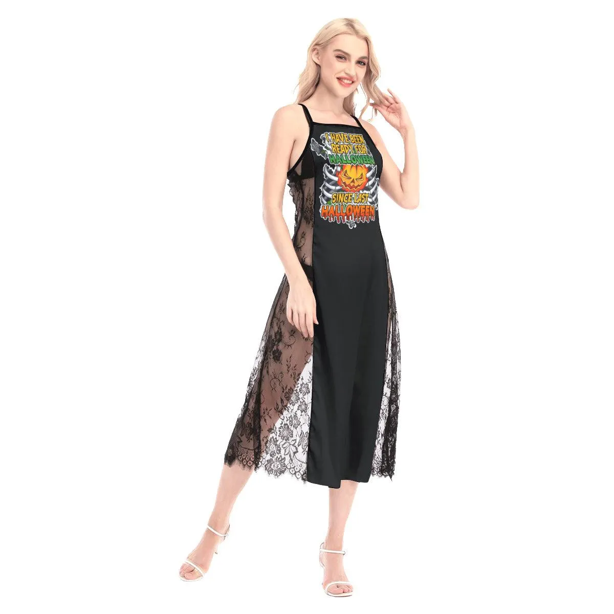 Halloween I Have Been Ready All-Over Print Women Lace Cami Cross Back Dress