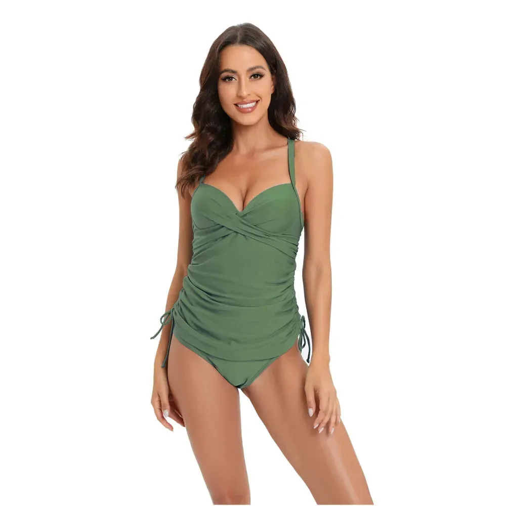 Halter neck ruched High Waisted Tankini Sets