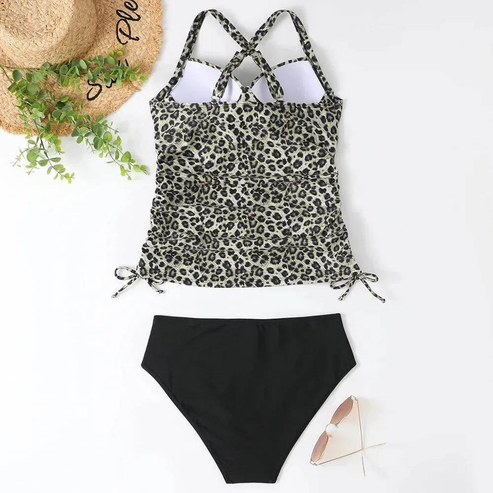 Halter neck ruched High Waisted Tankini Sets