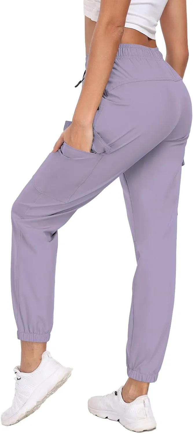 Hiking Pants for Women UPF 50  Cargo Quick Dry Water Resistant Elastic Waist Zip Pockets Travel Work Lightweight Running