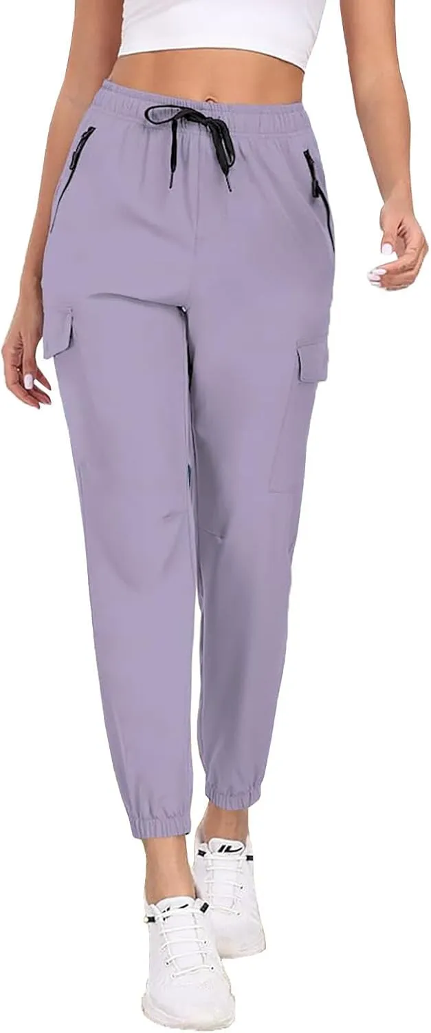 Hiking Pants for Women UPF 50  Cargo Quick Dry Water Resistant Elastic Waist Zip Pockets Travel Work Lightweight Running
