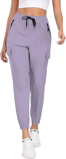 Hiking Pants for Women UPF 50  Cargo Quick Dry Water Resistant Elastic Waist Zip Pockets Travel Work Lightweight Running