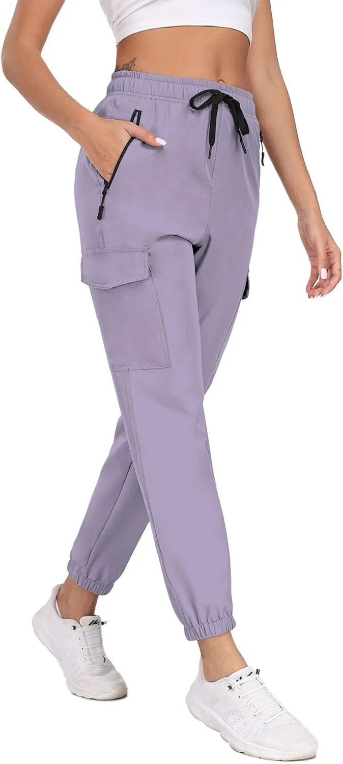 Hiking Pants for Women UPF 50  Cargo Quick Dry Water Resistant Elastic Waist Zip Pockets Travel Work Lightweight Running