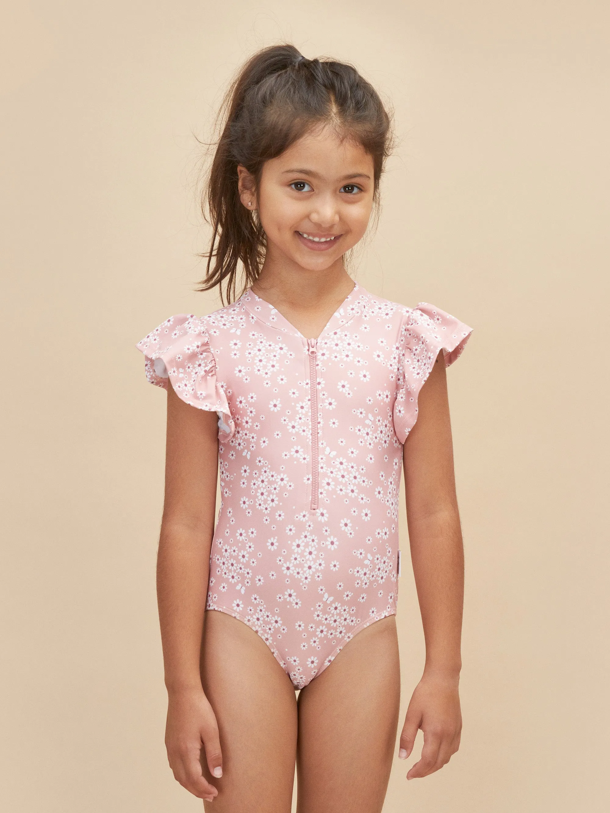 Huxbaby Floral Frill Zip Swimsuit