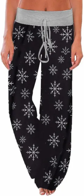 iChunhua Women's Comfy Stretch Floral Print Drawstring Palazzo Wide Leg Lounge Pant