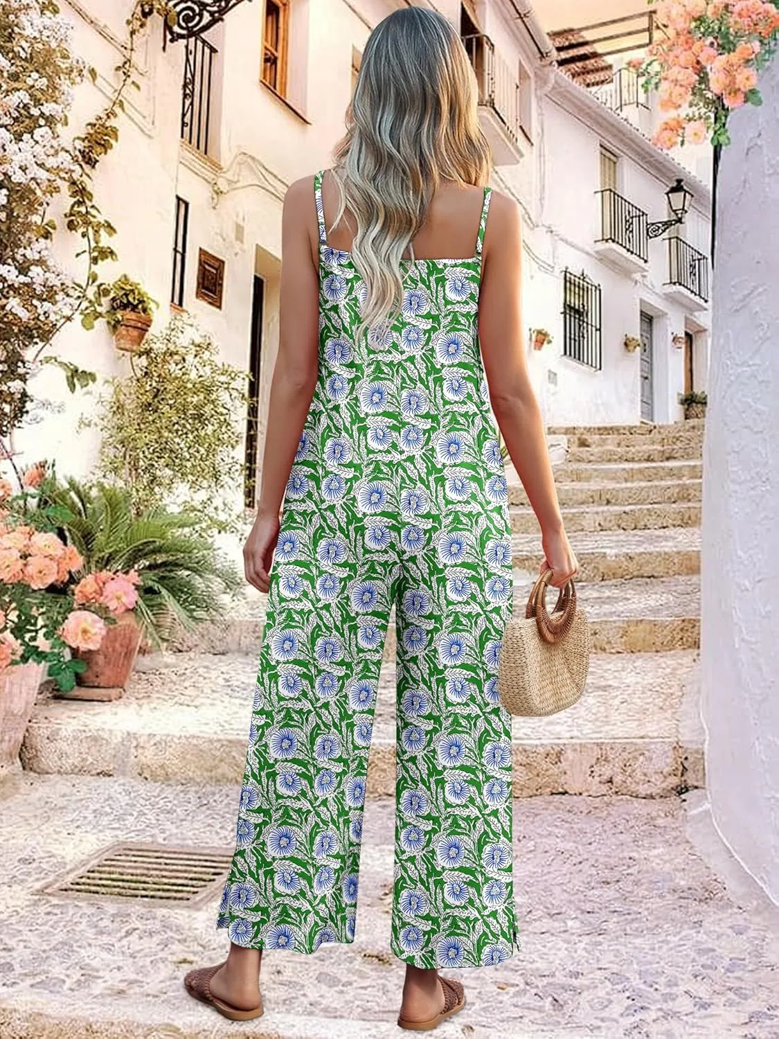 Jumpsuits for Women 2025 Summer Rompers Boho Floral Overalls Casual Wide Leg Long Pant One Piece Vacation Outfits
