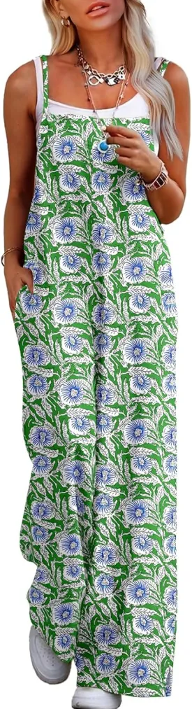 Jumpsuits for Women 2025 Summer Rompers Boho Floral Overalls Casual Wide Leg Long Pant One Piece Vacation Outfits