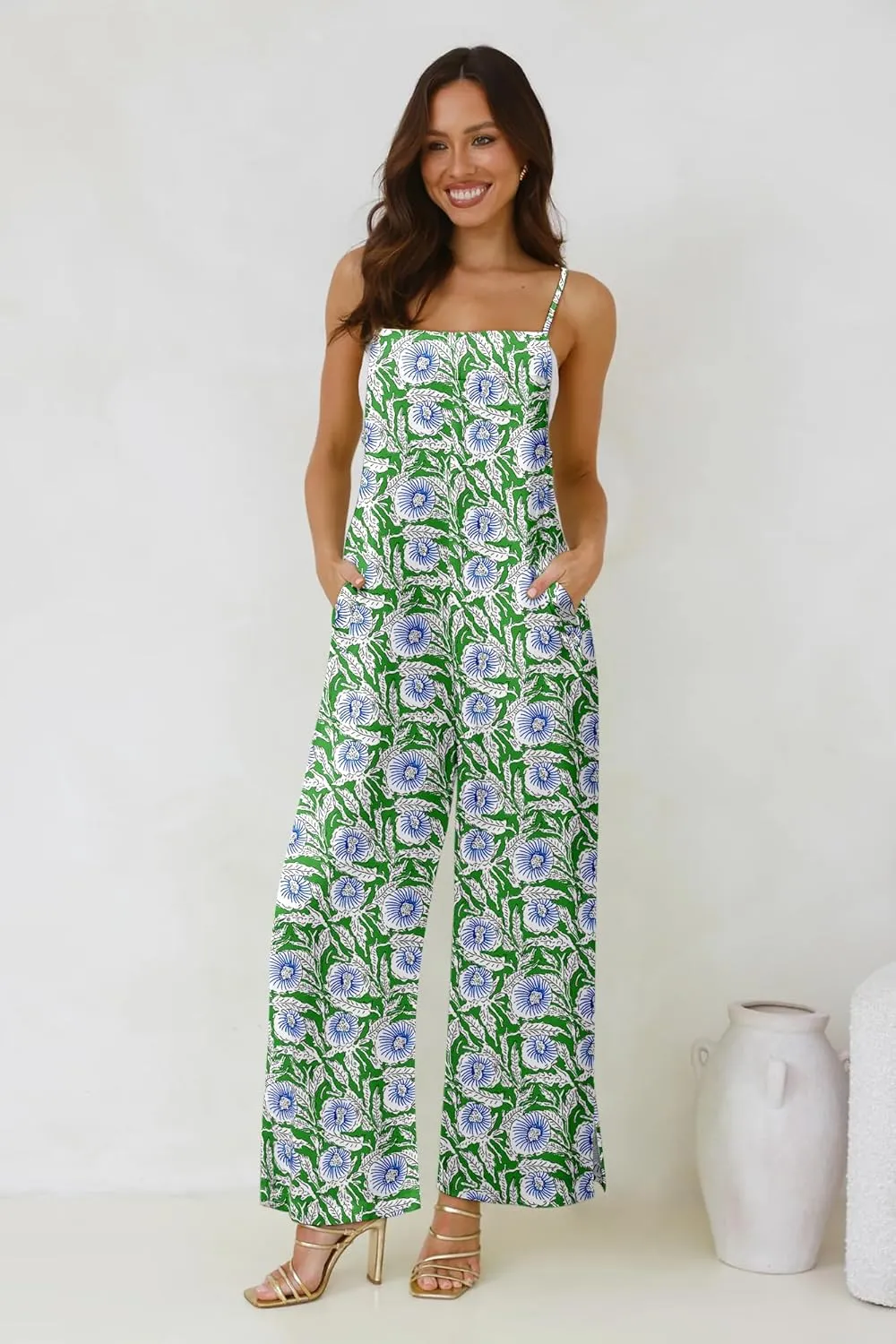 Jumpsuits for Women 2025 Summer Rompers Boho Floral Overalls Casual Wide Leg Long Pant One Piece Vacation Outfits