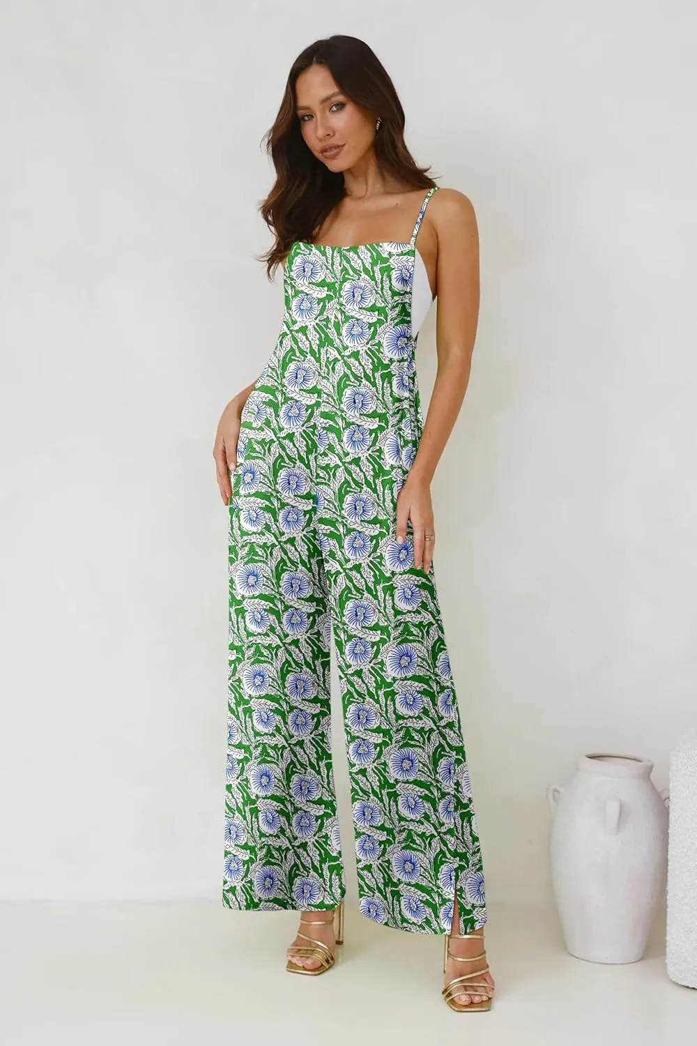 Jumpsuits for Women 2025 Summer Rompers Boho Floral Overalls Casual Wide Leg Long Pant One Piece Vacation Outfits