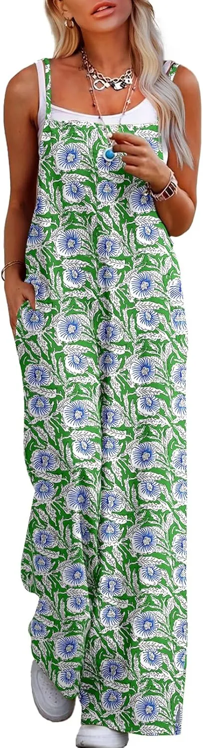 Jumpsuits for Women 2025 Summer Rompers Boho Floral Overalls Casual Wide Leg Long Pant One Piece Vacation Outfits