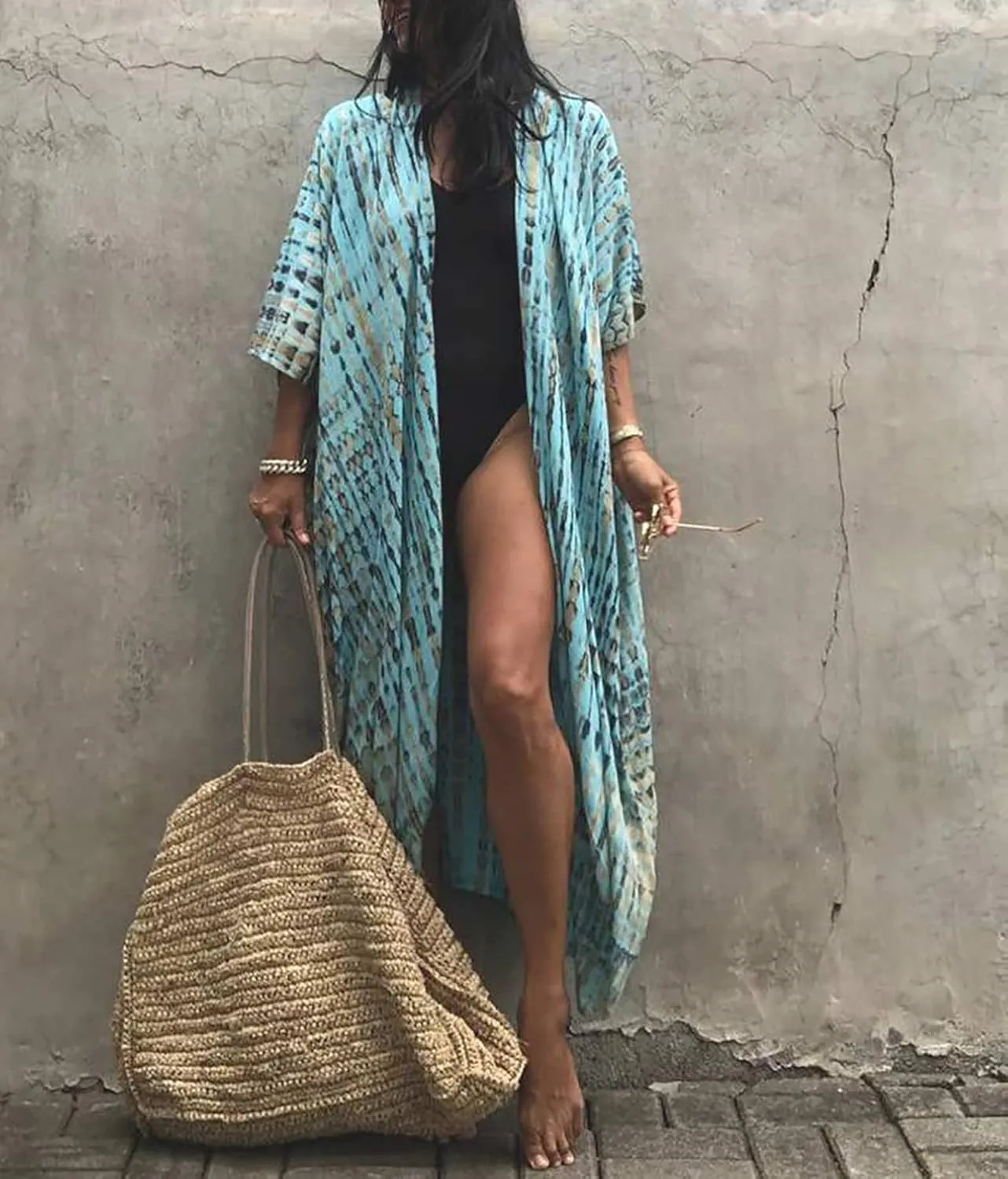 MEILING Women's Bikini Bathing Suit Cover Up Swimwear Open Front Kimono Jacket Cardigan Long Robe Dress