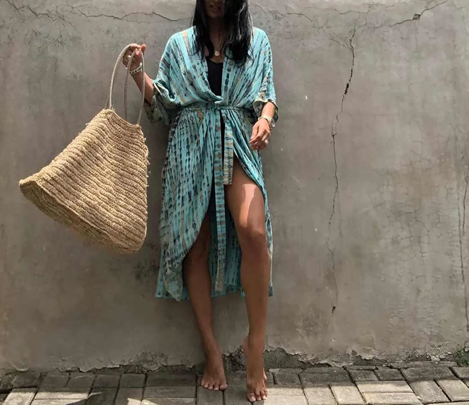 MEILING Women's Bikini Bathing Suit Cover Up Swimwear Open Front Kimono Jacket Cardigan Long Robe Dress