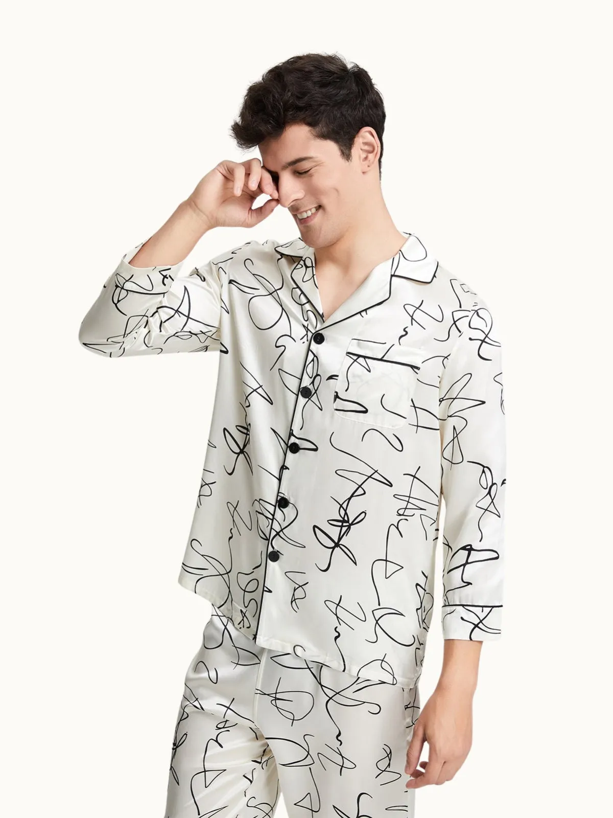 Men's Artistic Printed Silk Pajamas Set