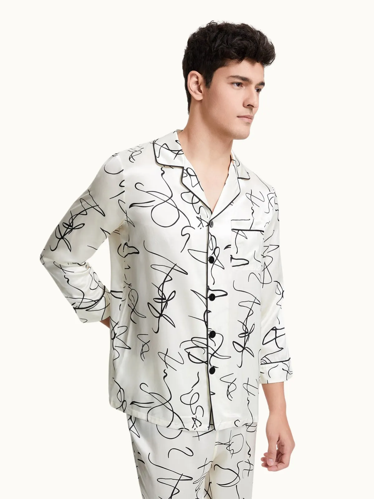 Men's Artistic Printed Silk Pajamas Set