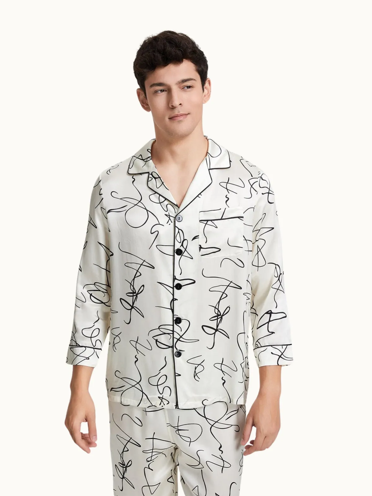 Men's Artistic Printed Silk Pajamas Set