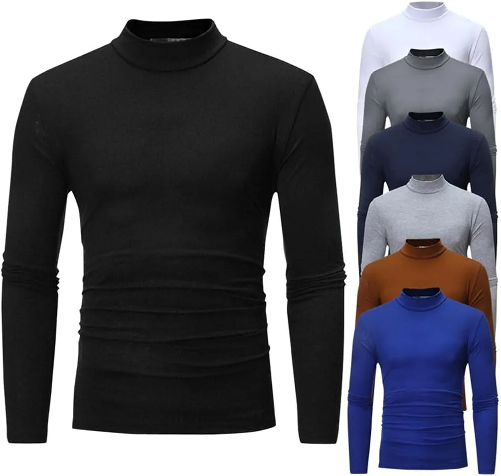 Mens Cotton Thermal Basic Tops Slim Fit Mock Turtleneck Base Layer Shirt Basic Designed Long Sleeve Strenchy Sweatshirts