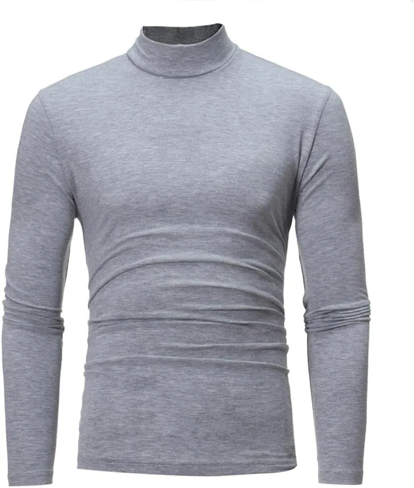 Mens Cotton Thermal Basic Tops Slim Fit Mock Turtleneck Base Layer Shirt Basic Designed Long Sleeve Strenchy Sweatshirts