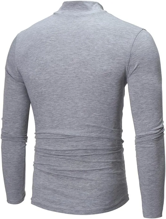 Mens Cotton Thermal Basic Tops Slim Fit Mock Turtleneck Base Layer Shirt Basic Designed Long Sleeve Strenchy Sweatshirts