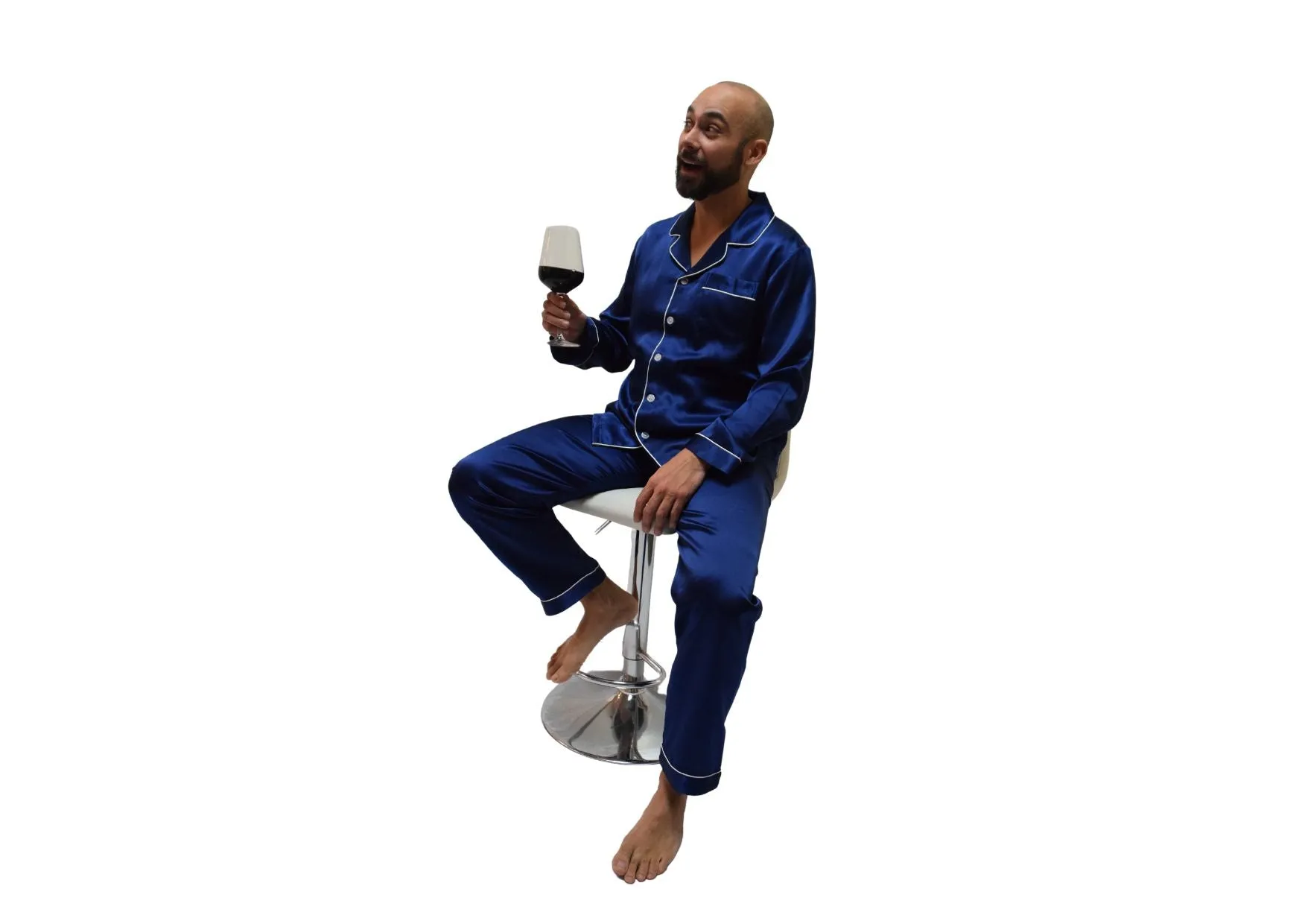 Men's Mulberry Silk Pajama Set Navy Blue