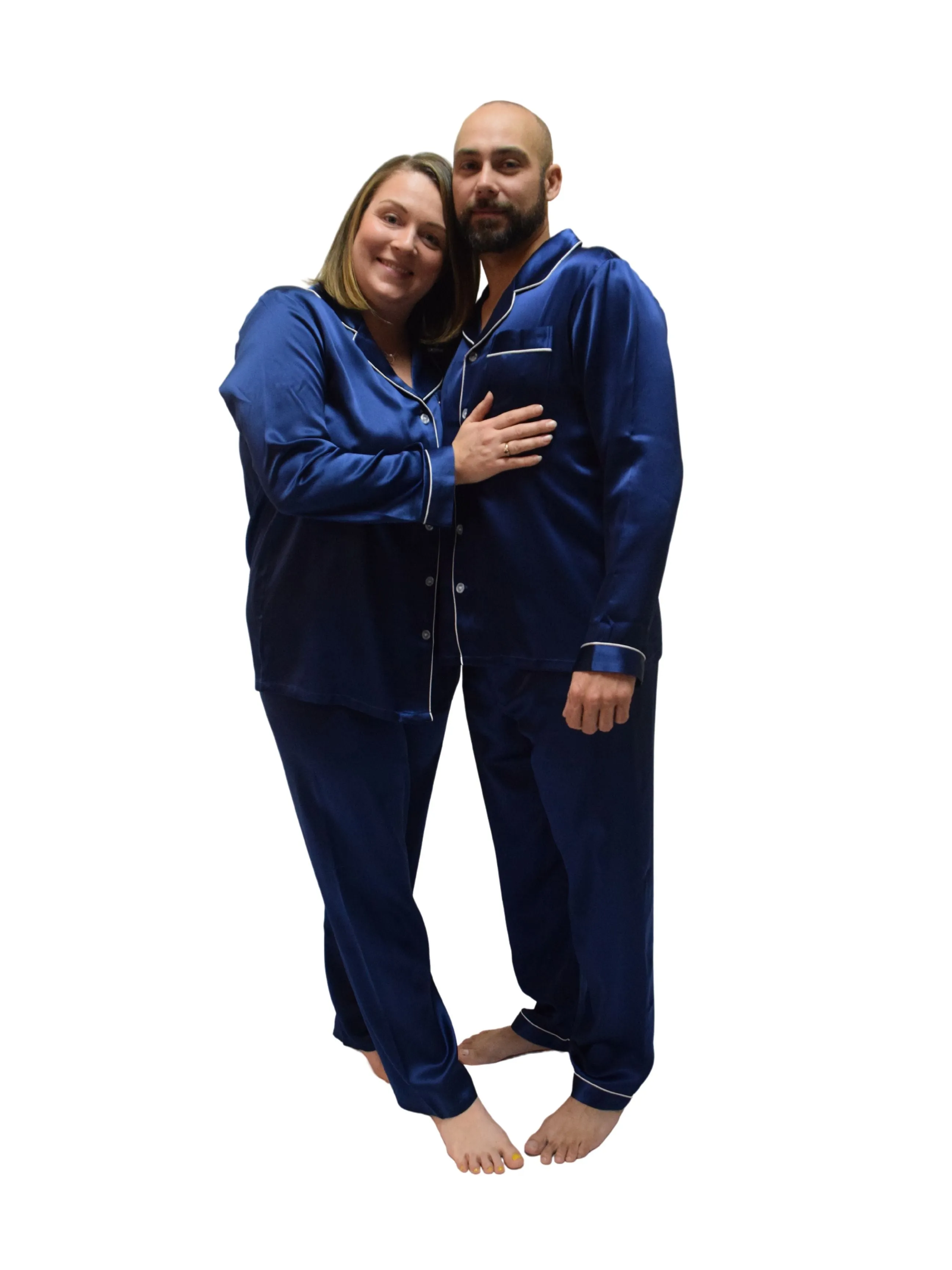 Men's Mulberry Silk Pajama Set Navy Blue