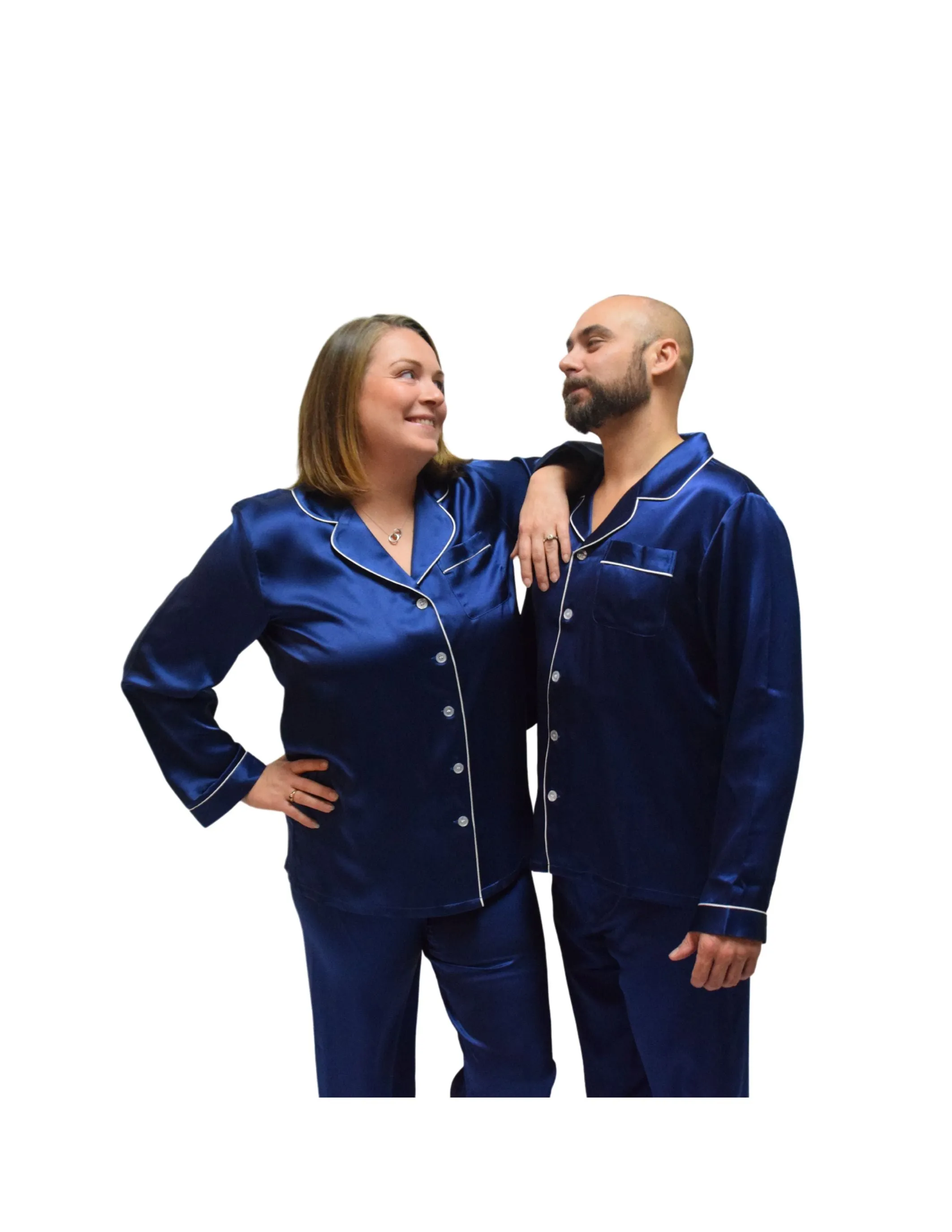 Men's Mulberry Silk Pajama Set Navy Blue