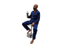 Men's Mulberry Silk Pajama Set Navy Blue