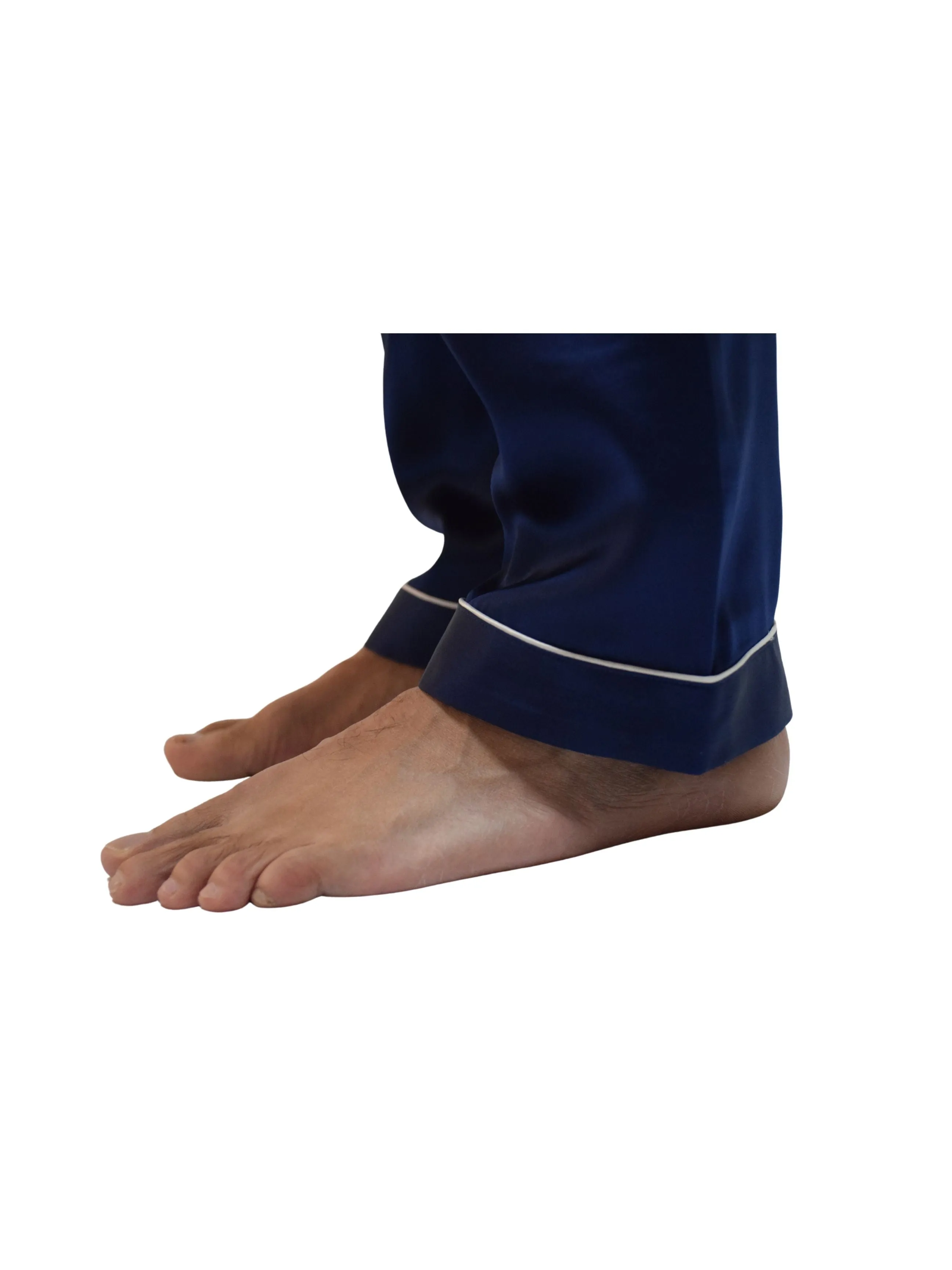 Men's Mulberry Silk Pajama Set Navy Blue